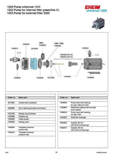 EHEIM pompa Universal 1200/1250 (1250219)
