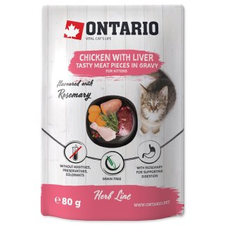ONTARIO linia ziołowa - Pokarm dla kociąt w saszetce - Kurczak z wątróbką, słodkimi ziemniakami, ryżem i rozmarynem 80g (213-353