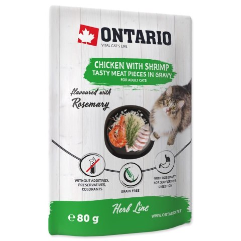 ONTARIO linia ziołowa - Pokarm dla kotów w saszetce - Kurczak z krewetkami, ryżem i rozmarynem 80g (213-3538)