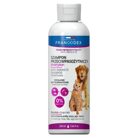FRANCODEX PL Szampon dla psa i kota przeciw pasożytom, z dimetykonem 200 ml (FR179618)
