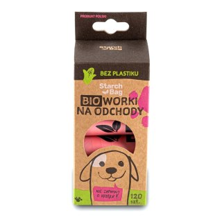 STARCHBAG Kompostowalne BIOworki na odchody 8 rolek x 15szt, kol. róż (961810)