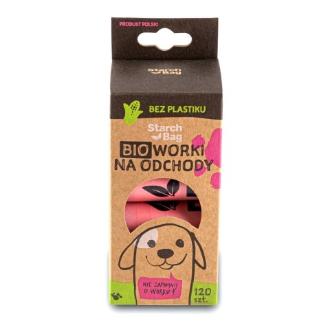 STARCHBAG Kompostowalne BIOworki na odchody 8 rolek x 15szt, kol. róż (961810)