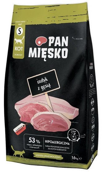 Pan Mięsko Karma sucha dla kota - indyk i gęś chrupki S 1,6kg