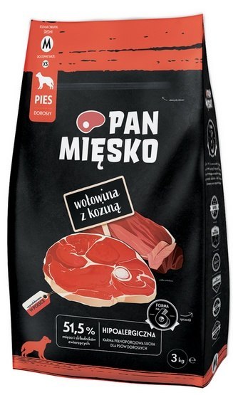 Pan Mięsko Karma sucha dla psa - wołowina i kozina chrupki M 3kg