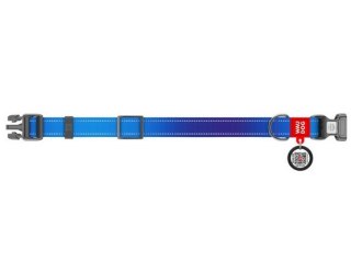 Collar WauDog Nylon Mono Obroża nylonowa odblaskowa z QR-paszportem, plastikowy fastex, L 25mm/33-49cm niebieska