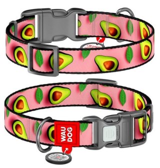 Collar WauDog Nylon Obroża nylonowa z QR-paszportem, plastikowy fastex, wzór AWOKADO NA RÓŻU, S 15mm/25-35cm
