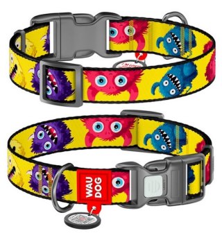 Collar WauDog Nylon Obroża nylonowa z QR-paszportem, plastikowy fastex, wzór FUTRZANE POTWORY, XXL 35mm/46-70cm