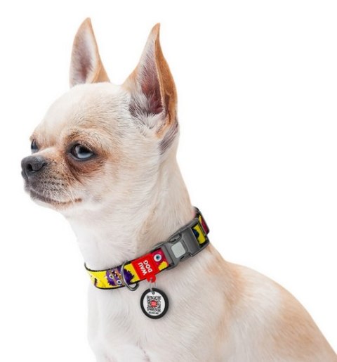 Collar WauDog Nylon Obroża nylonowa z QR-paszportem, plastikowy fastex, wzór FUTRZANE POTWORY, M 20mm/28-40cm