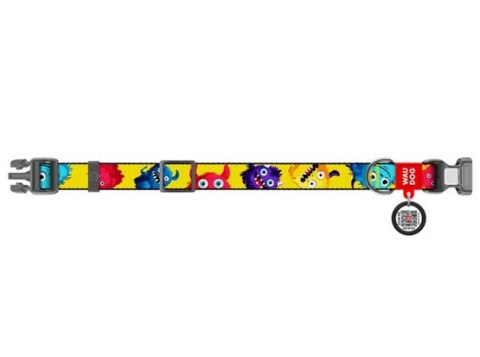Collar WauDog Nylon Obroża nylonowa z QR-paszportem, plastikowy fastex, wzór FUTRZANE POTWORY, S 15mm/25-35cm