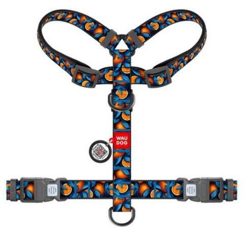 Collar WauDog Nylon Szelki nylonowe anatomiczne w kształcie litery H, z QR-paszportem, plastikowy fastex, wzór POMARAŃCZE, rozmi