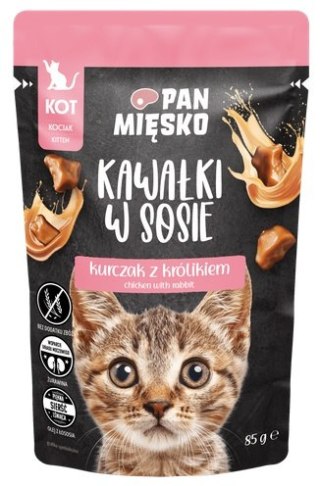 Pan Mięsko Karma mokra dla kota - Kitten kurczak i królik kawałki w sosie saszetka 85g