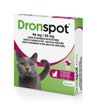 VETOQUINOL Dronspot krople odrobaczające spot-on dla dużych kotów 5-8 kg (2 x 1,12 ml) Bayer