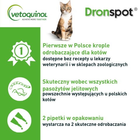 VETOQUINOL Dronspot krople odrobaczające spot-on dla dużych kotów 5-8 kg (2 x 1,12 ml) Bayer