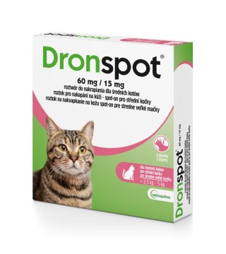 VETOQUINOL Dronspot krople odrobaczające spot-on dla średnich kotów 2,5-5 kg (2 x 0,7 ml) Bayer